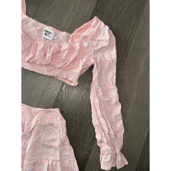 Princess Polly Mini Skirt Crop Top Matching Set Women 8 Pink White Floral Ruffle - Picture 3 of 12